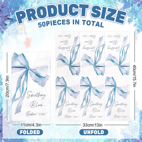 JarThenaAMCS Disposable Blue Bow Napkins - 50 Pcs Elegant Bowknot Design for Bridal Showers & Parties