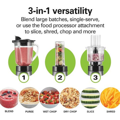 Hamilton Beach Blender & Food Processor Combo - 700W Power, 40oz Glass Jar, Gray & Black