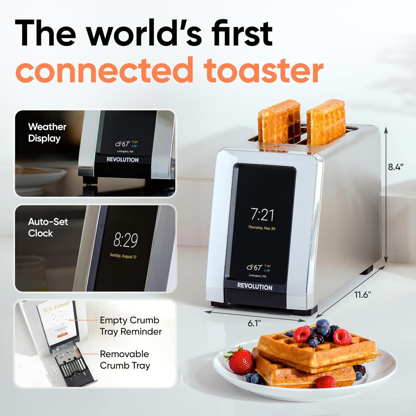 Revolution R180 Connect Touchscreen Smart Toaster & Toastie Press - 6 Bread Types, 7 Browning Levels, Stainless Steel, 2-Slice