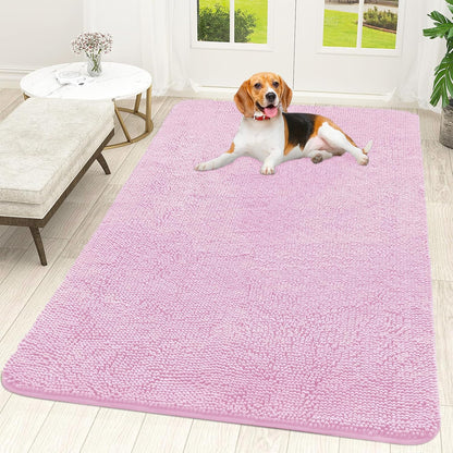 OLANLY Dog Door Mat - Absorbent Non-Slip Washable Doormat for Muddy Paws | 59x35 Inches, Pink