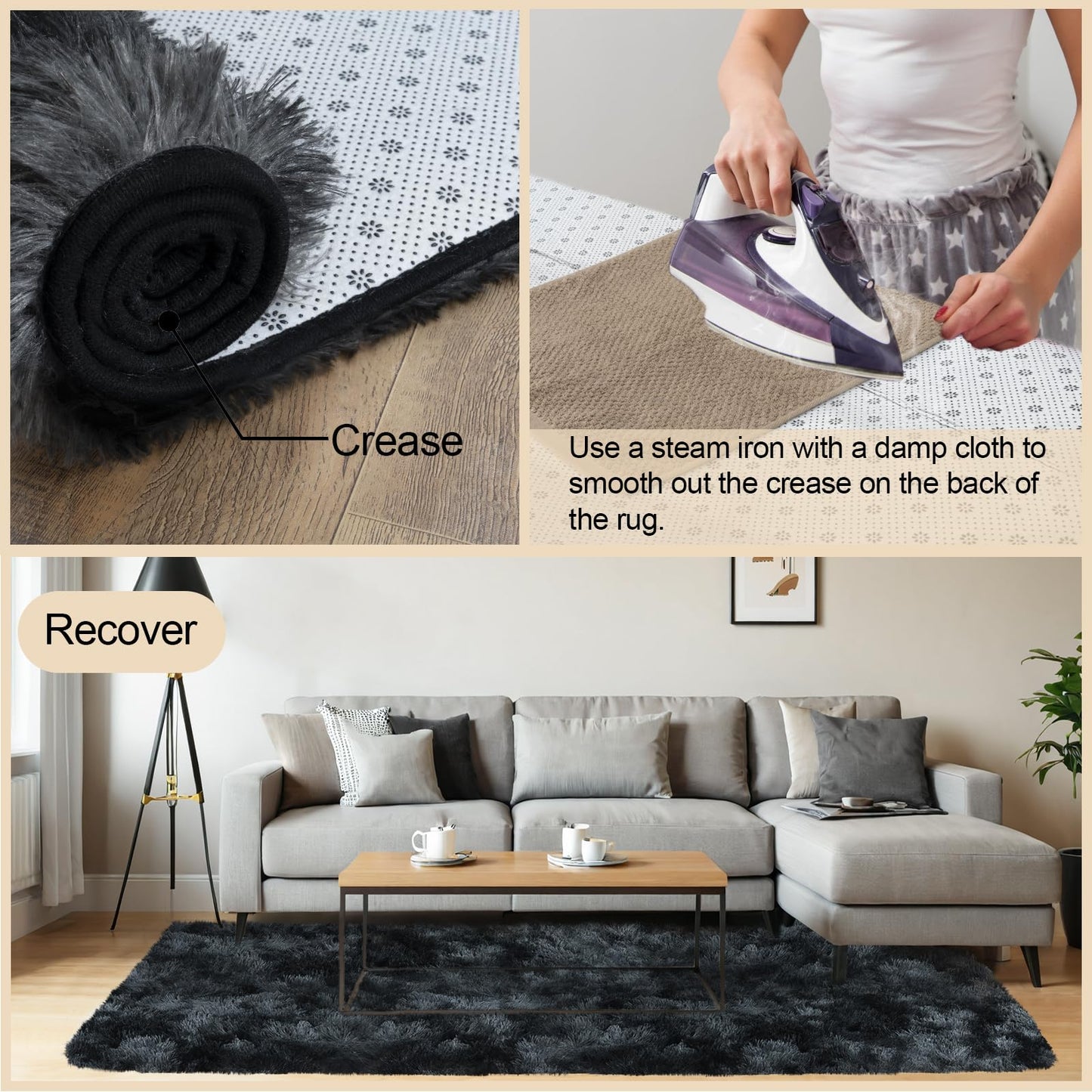 Mugorn 5x7 Rugs for Living Room, Large Fluffy Area Rugs for Bedroom, Soft Carpet Shag Kids Rug with 4 Non-Slip Rug Pads (Black Grey Tie-Dyed, 5ft x 7ft)