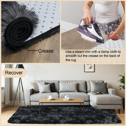 Mugorn 5x7 Rugs for Living Room, Large Fluffy Area Rugs for Bedroom, Soft Carpet Shag Kids Rug with 4 Non-Slip Rug Pads (Black Grey Tie-Dyed, 5ft x 7ft)