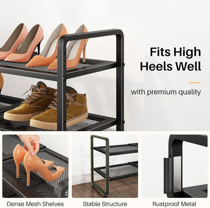 SNTD Shoe Rack - Expandable Adjustable Metal Shoe Organizer | Stackable 2-Tier Storage for Entryway & Garage (Black)