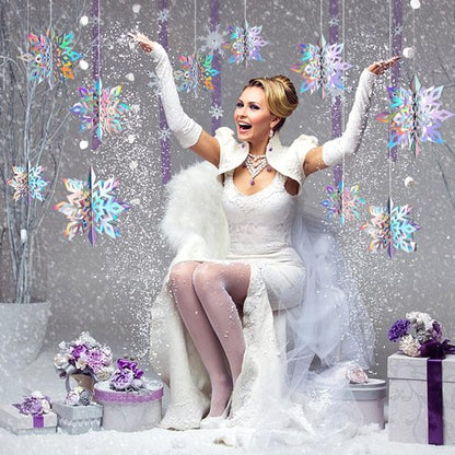 JULMELON 15Pcs Holographic Snowflakes Garland - Stunning Winter Wonderland Decorations
