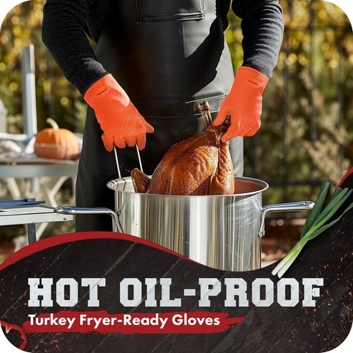KITCHEN PERFECTION Silicone Smoker Oven Gloves - Extreme Heat Resistant BBQ Mitts | Waterproof & Versatile for Grilling, Frying & Smoking