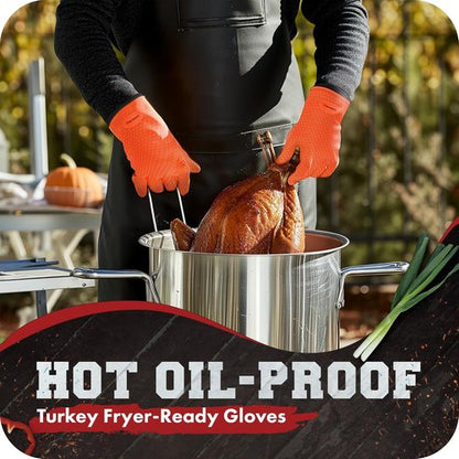 KITCHEN PERFECTION Silicone Smoker Oven Gloves - Extreme Heat Resistant BBQ Mitts | Waterproof & Versatile for Grilling, Frying & Smoking