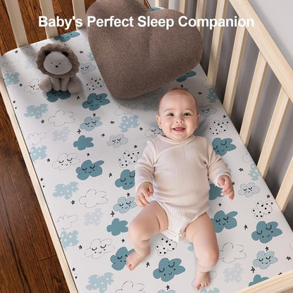 IOCCLH Baby Crib Sheets 2 Pack for Boys and Girls Fit for Standard Crib Toddler Mattress Breathable Soft Microfiber Baby Sheet 28x52x8in(Starry Sky & Clouds)