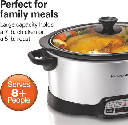 Hamilton Beach 7 Quart Programmable Slow Cooker - Flexible Programming & Dishwasher-Safe Design, Silver