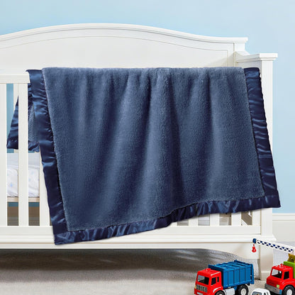Pro Goleem Baby Boy Blanket - Super Soft Plush Fleece Receiving Blanket with Satin Trim | Cozy 30x40 Inch in Navy Blue