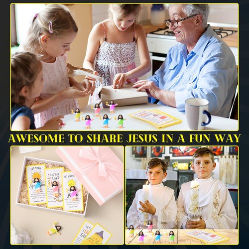 CroBlissful Mini Jesus Figurines - 30 Sets Glow in The Dark with "Let Your Light Shine" Cards | Perfect for Sunday School