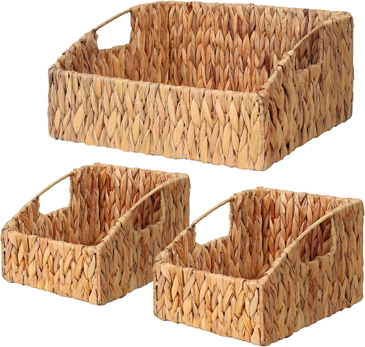 Ollieroo Rattan Storage Baskets - Handwoven Wicker Bins with Handles for Home Organization | Natural Finish