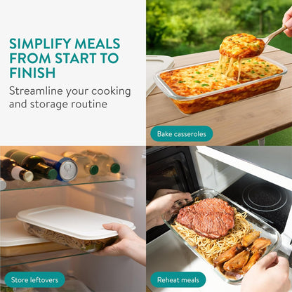 Navaris 4-Piece Glass Baking Dish Set - Versatile Casserole Dishes with Lids | 1.7qt & 2.3qt Sizes