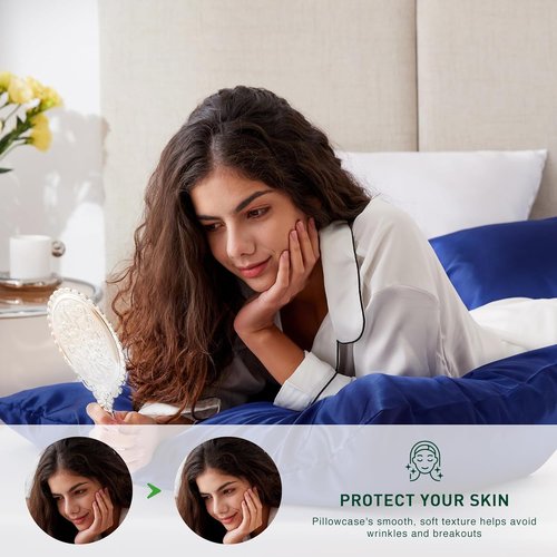 Love's Cabin Satin Pillowcase Set - Cooling Pillow Covers for Hair & Skin | Standard Size 20x26, Navy