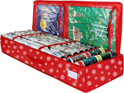 Gift Wrap Storage Organizer by Christmas | Heavy-Duty 600D Underbed Bag with Pockets for Holiday Accessories