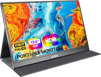MNN Portable Monitor - 15.6-Inch FHD 1080P Ultra-Slim IPS Display with Smart Cover & Speakers | Plug & Play for Laptop, PC, Mac