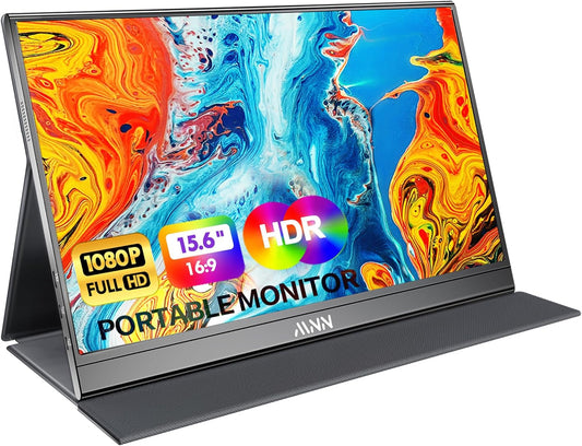MNN Portable Monitor - 15.6-Inch FHD 1080P Ultra-Slim IPS Display with Smart Cover & Speakers | Plug & Play for Laptop, PC, Mac