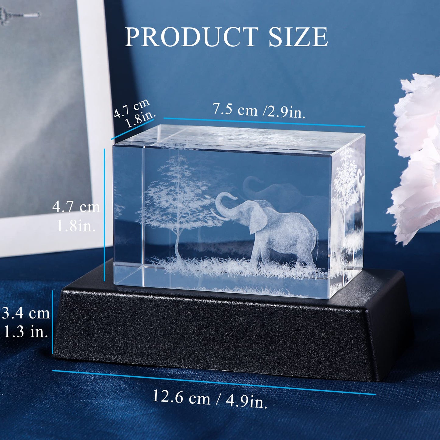 Qianwei Elephant Gifts for Women Decorations for Home, 3D Crystal Elephant Decor Stuff Figurines Statue Gift for Elephant Lovers, Mother Day Birthday Gifts for Mom Mother Mama from Daughter Son