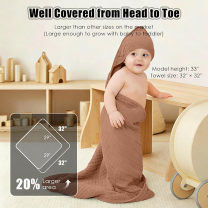 Sunny zzzZZ Muslin Hooded Baby Bath Towels - 3 Pack of Soft 100% Cotton in Pastel Colors | 32x32 Inch