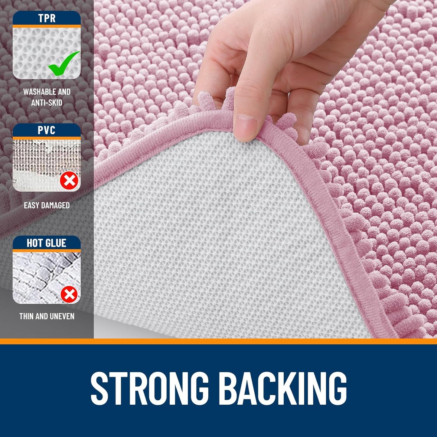 OLANLY Large Bathroom Rugs - Extra Soft Chenille Bath Mats | Quick Dry, Machine Washable, Dusty Rose 40x24