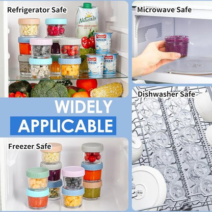 DRKIO Glass Baby Food Storage Containers - 4 Oz Leak-Proof Jars with Lids | Microwave & Dishwasher Safe