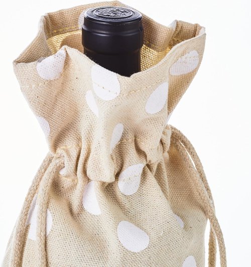 Hallmark Fabric Drawstring Bottle Bags (Pack of 3: White Polka Dots) for Valentine's Day, Housewarmings, Birthdays