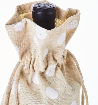 Hallmark Fabric Drawstring Bottle Bags (Pack of 3: White Polka Dots) for Valentine's Day, Housewarmings, Birthdays