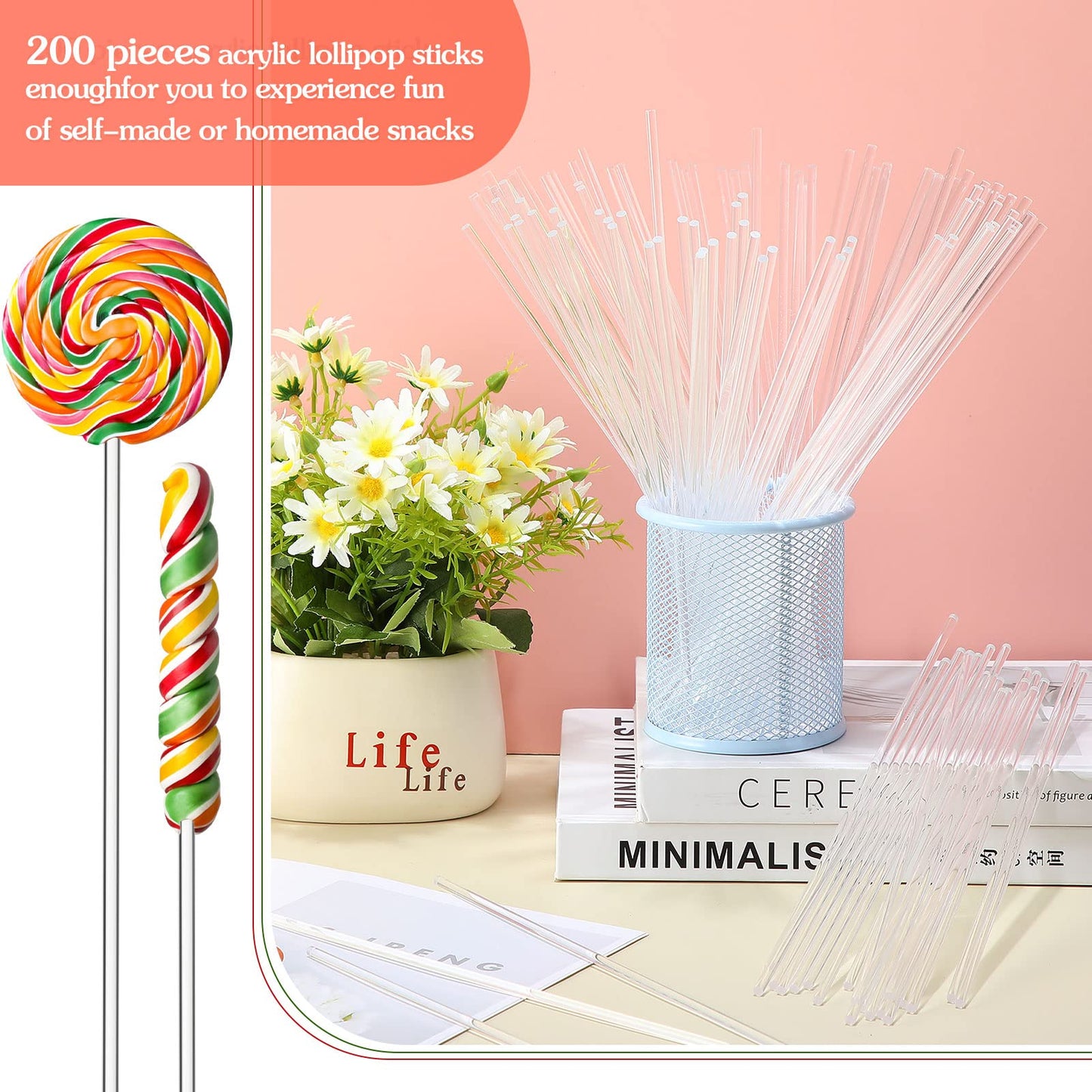 200 Pieces Acrylic Lollipop Sticks Cake Pops Sticks Candy Sticks Treat Sticks for Wedding Halloween Christmas Candy Cake Pops Cupcake Toppers Chocolate Cookie Dessert (Clear, 10 Inch)