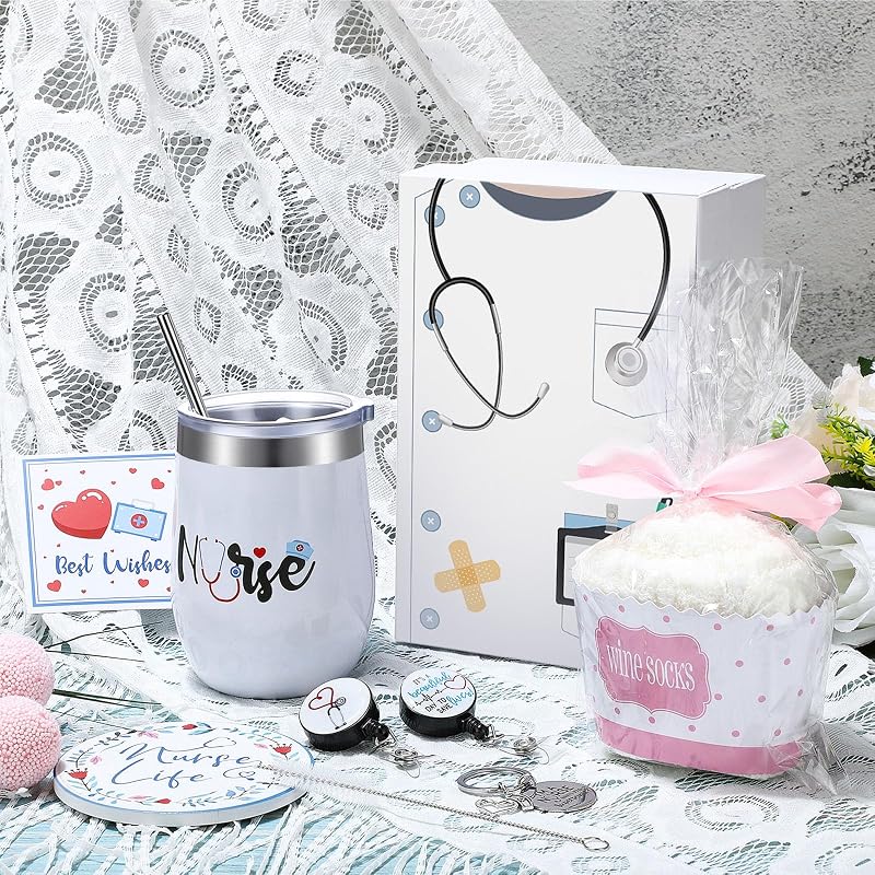 Nurse Gift Set with Tumbler, Keychain, Socks & Makeup Bag – White (Variation: White)