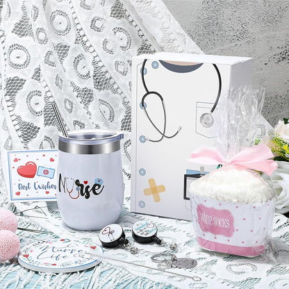 Nurse Gift Set with Tumbler, Keychain, Socks & Makeup Bag – White (Variation: White)