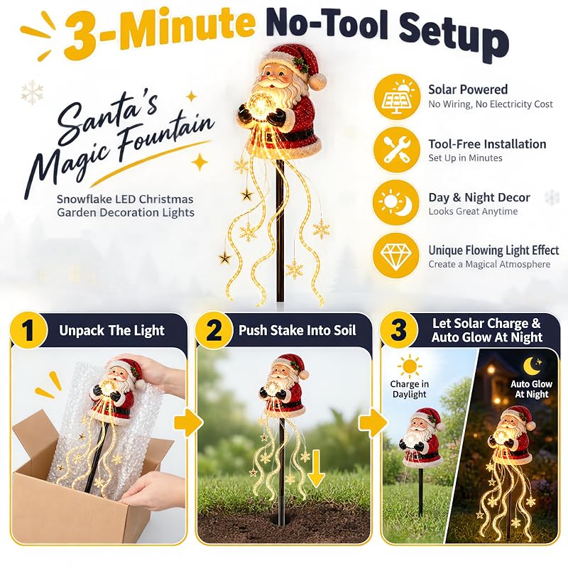 Santa Claus Snowman Magic Fountain LED Garden Light - Solar Snowflake Cascade