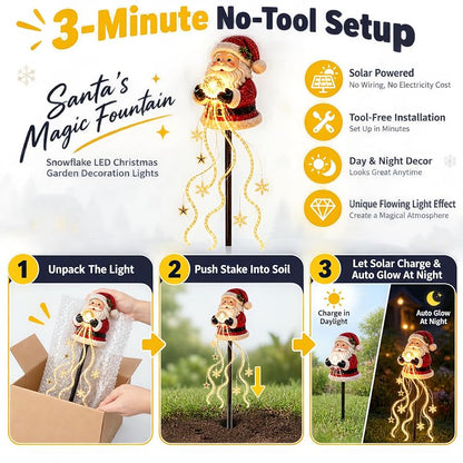 Santa Claus Snowman Magic Fountain LED Garden Light - Solar Snowflake Cascade