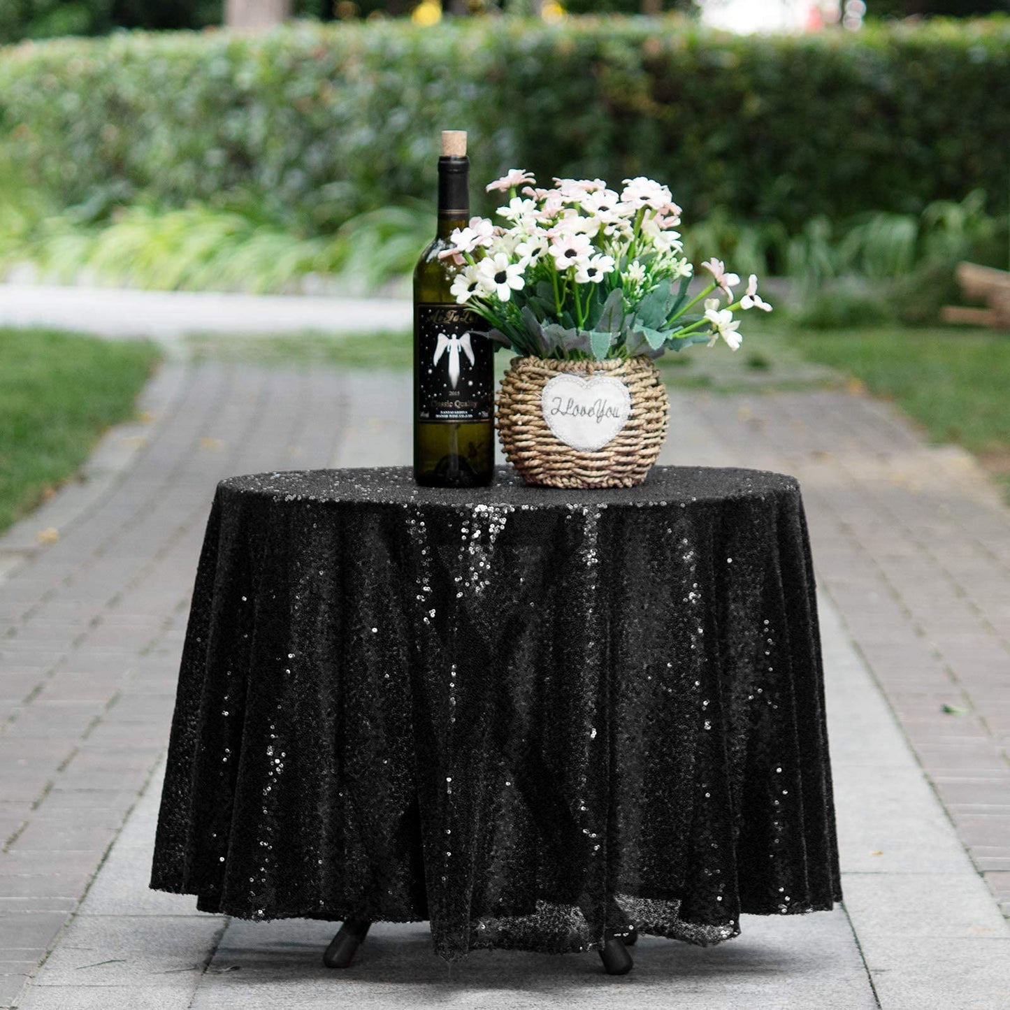 JYFLZQ Black Sequin Tablecloth - 50'' Small Round Sparkly Glitter Metallic Table Cloths Table Cover Overly for Halloween, Retirement, Birthday Party, and Graduation Decorations