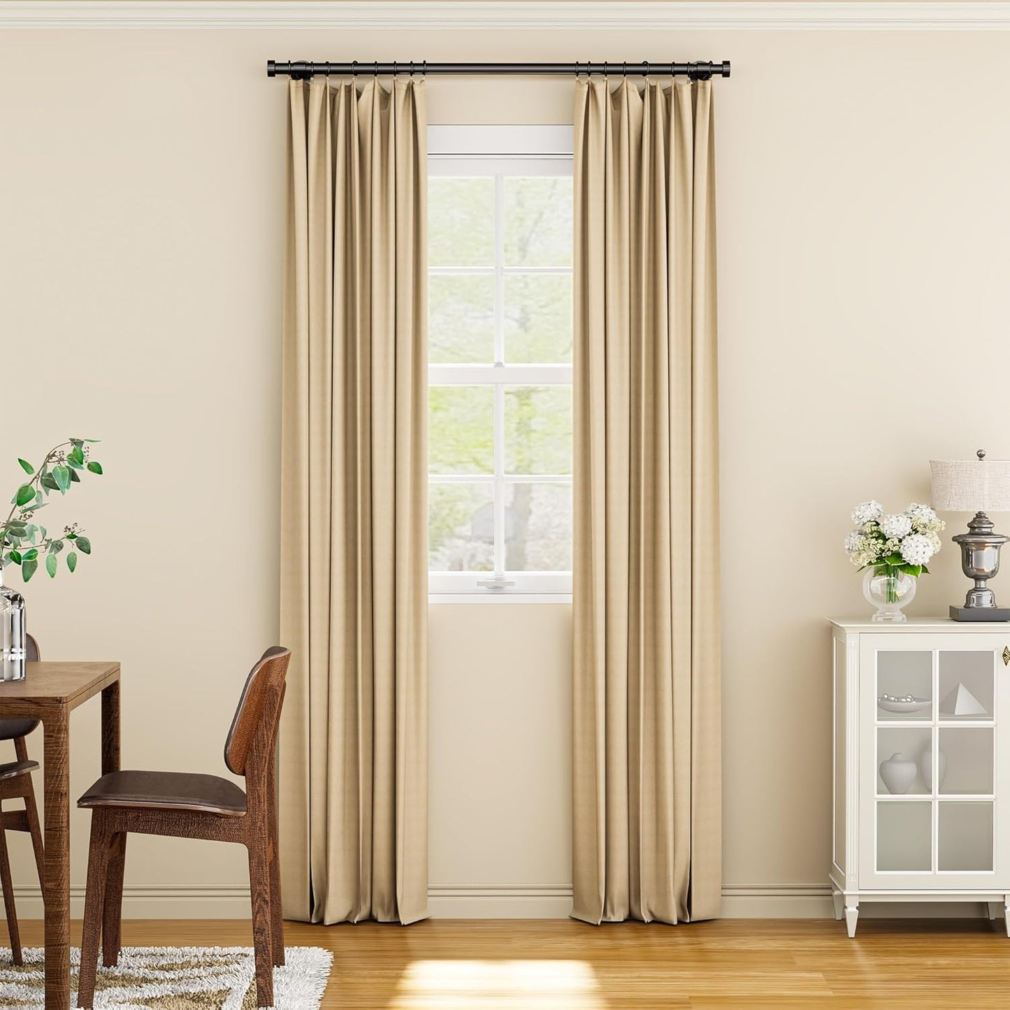 YaFex Heavy Duty Curtain Rods - Adjustable 32-60 Inch Black Window Treatment Rods with Aluminum Finials