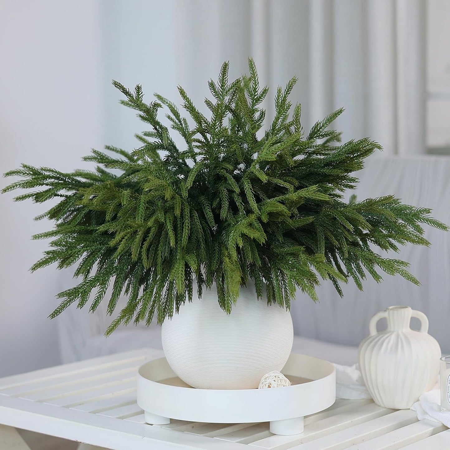 Skiennix 16 Pcs Real Touch Norfolk Pine Branches - 18" Faux Greenery for DIY Crafts & Home Decor