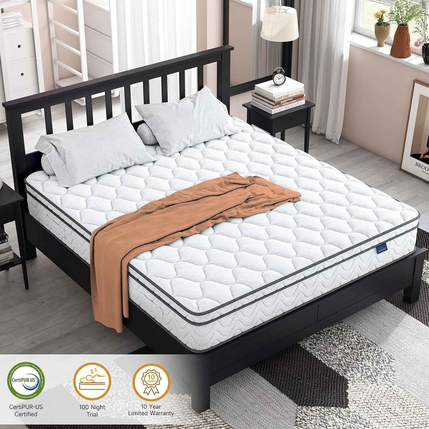 Vesgantti Twin Size Mattress - 12 Inch Fiberglass-Free Hybrid | Cool Sleep Memory Foam & Pocket Springs, Medium Firm