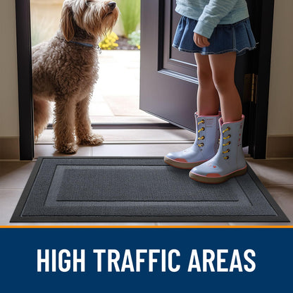 OLANLY Front Door Mat Indoor Outdoor Entrance, Waterproof All-Season, All-Weather Doormat, Sturdy Natural Rubber, Low Profile, Easy Clean Patio Porch Entryway Mat, 47x17, Charcoal Gray