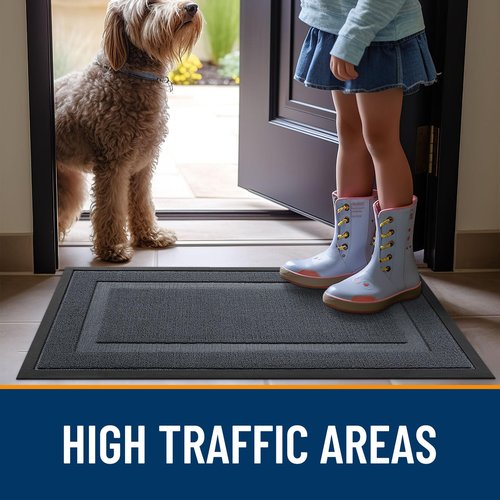OLANLY Front Door Mat Indoor Outdoor Entrance, Waterproof All-Season, All-Weather Doormat, Sturdy Natural Rubber, Low Profile, Easy Clean Patio Porch Entryway Mat, 71x47, Charcoal Gray