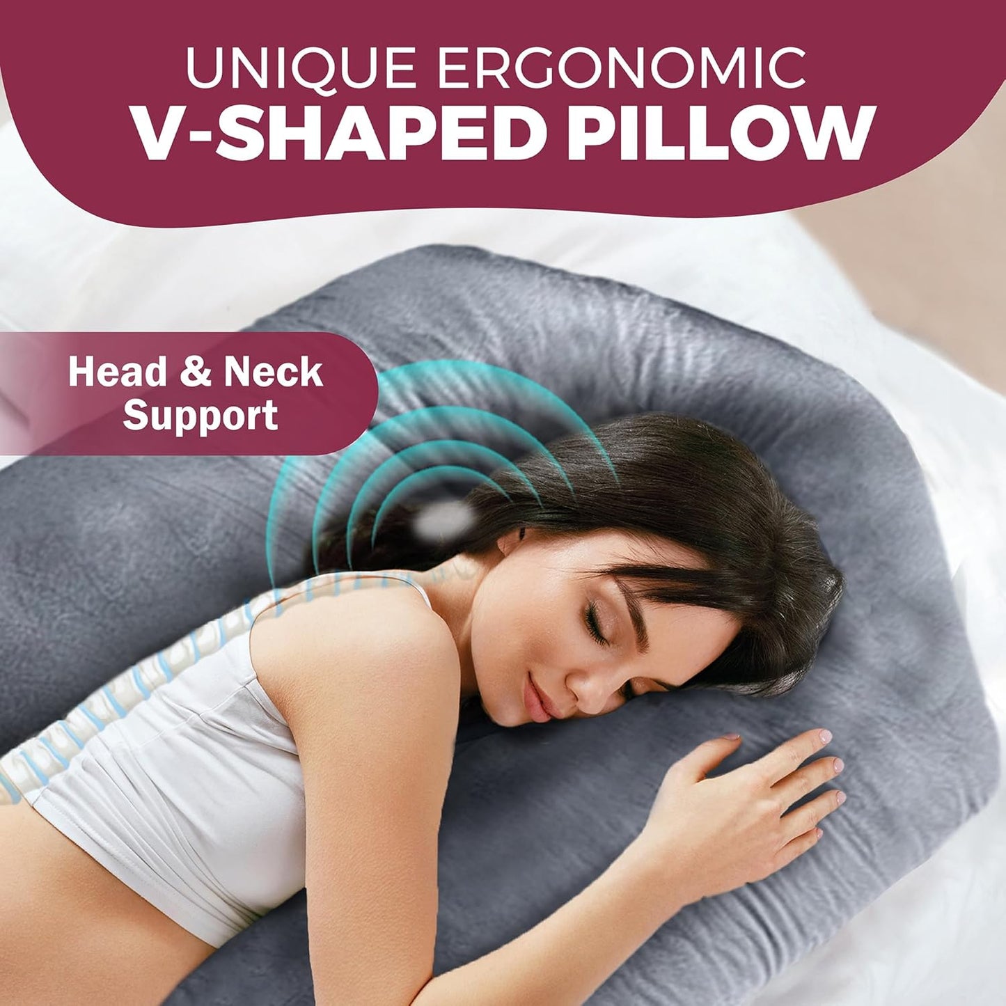 PILLANI Maternity Pillow - 57-Inch Pregnancy Support Pillow with Removable Washable Cover | V-C-U Shaped Full Body Comfort