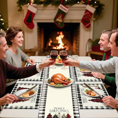 Red & White Christmas Table Runner 13x48 in - Buffalo Check Holiday Decor, 48in
