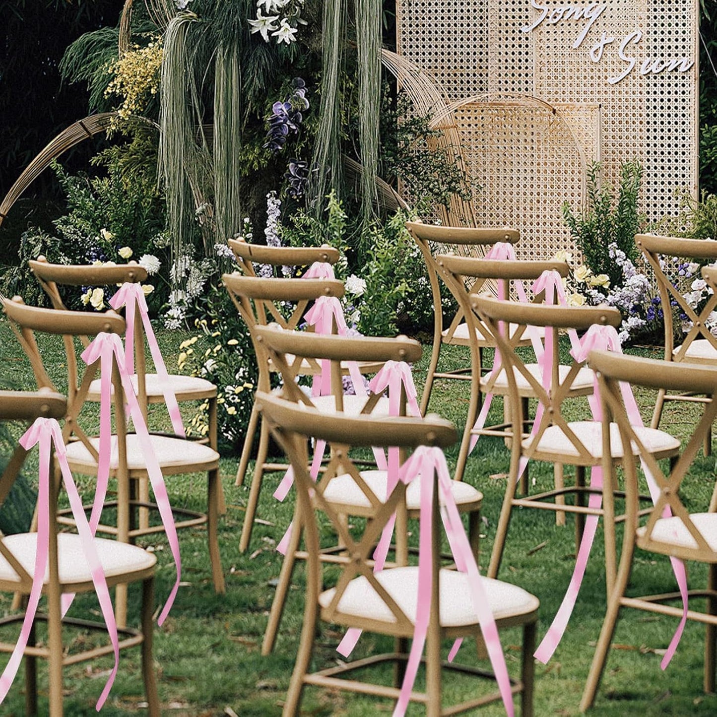 Regine Switzerland 24 Pcs Large Pink Ribbon Bows - Elegant Wedding Chair Decorations