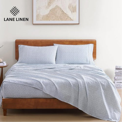 LANE LINEN 100% Organic Cotton Twin Sheets Set - Breathable & Cooling 3-Piece Bedding | Deep Pocket Polka Dot (Blue)