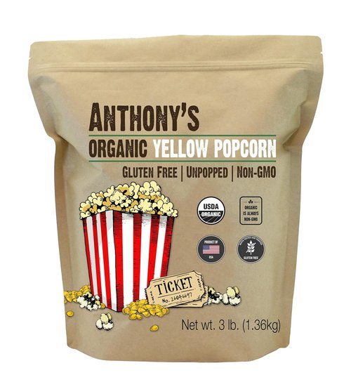 Anthony's Organic Yellow Popcorn Kernels - 3 lb Unpopped, Gluten-Free & Non-GMO Snack
