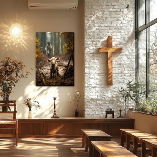 Framed Jesus and Lamb Canvas Wall Art - Christian Decor for Living Room, Bedroom & Prayer Room