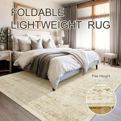 Soalmost Washable Area Rug - Large Vintage Beige 8x10 Soft Non-Slip Rug for Living Room & Bedroom