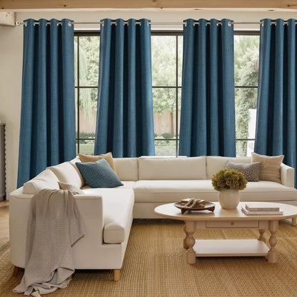 NICETOWN Short Faux Linen Stone Blue Blackout Curtains 63 inches Long for Kitchen - Privacy Panels for Living Room Bedroom, Modern Farmhouse Style Easy Care Grommet Top, 2 Panels, W42 by L63