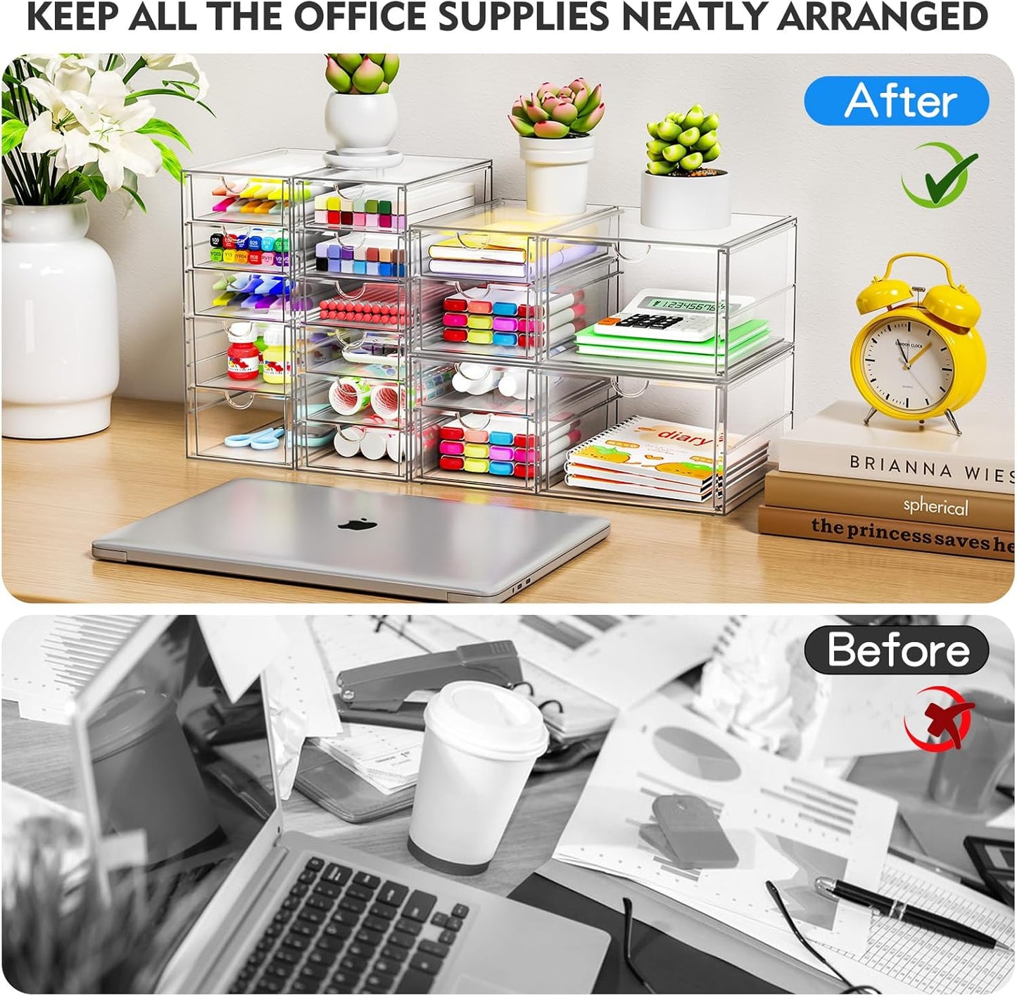 Skiennix Acrylic Makeup Organizer - 13 Drawer Bathroom & Desk Storage Solution | 3 Pack