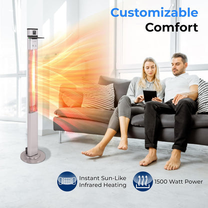 SereneLife Infrared Patio Heater - 1500W Electric Indoor/Outdoor Heater with Remote Control | Portable Silver Design for Restaurants, Patios, and Backyards