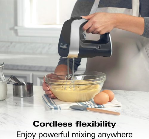 Hamilton Beach Professional Cordless Electric Hand Mixer - Infinite Speed Control, LCD Screen, Quick Recharge, Black