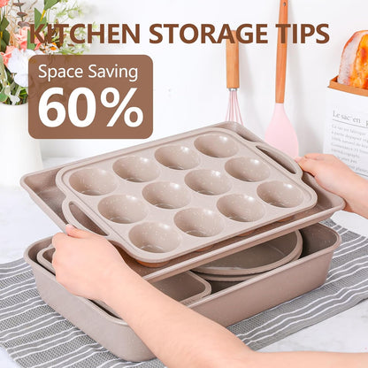 Vinino 6-Piece Nonstick Baking Pans Set - Includes Muffin, Loaf, Cake Pans & Roasting Pan