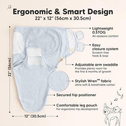 Skiennix Organic Baby Swaddle Wraps - Soft & Snug Sleep Sacks for Newborns 0-3 Months | 3-Pack in Glacier